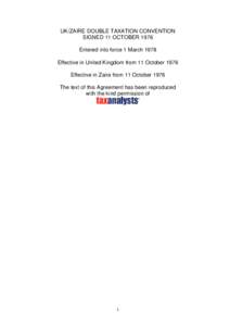 UK-Zaire Shipping and Air Transport Profits Agreement signed 11 October 1976