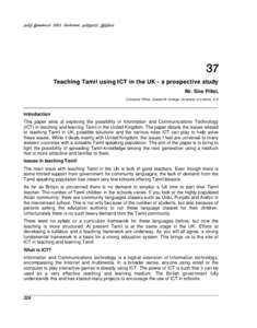Ë,x»ÊÏkÇ~ÖË,xÌ»i)Ï   Teaching Tamil using ICT in the UK - a prospective study Mr. Siva Pillai, Computer Office, Goldsmith College, University of London, U.K