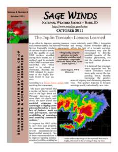 Volume 4, Number 8 October 2011 SAGE WINDS  NATIONAL WEATHER SERVICE — BOISE, ID