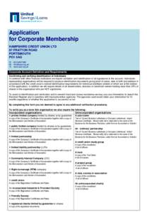 Application for Corporate Membership HAMPSHIRE CREDIT UNION LTD 97 FRATTON ROAD PORTSMOUTH PO1 5AG