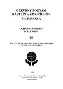 ÈERVENÝ ZOZNAM RASTLÍN A IVOÈÍCHOV SLOVENSKA OCHRANA PRÍRODY SUPLEMENT
