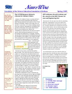 NewsWire  1 Newsletter of the Science Education Foundation of Indiana                           Spring  2009   