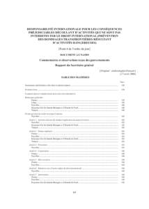 Responsabilité internationale pour les conséquences préjudiciables découlant d’activités qui ne sont pas interdites par le droit international: Commentaires et observations reçus des gouvernements Rapport du Secr