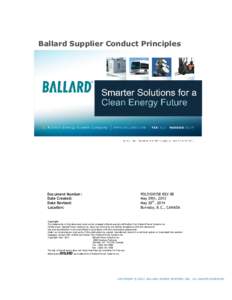 Ballard Supplier Conduct Principles  Document Number: Date Created: Date Revised: Location: