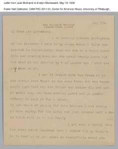 Letter from Julie McIlvaine to Evelyn Morneweck, May 19, 1935 Foster Hall Collection, CAM.FHC[removed], Center for American Music, University of Pittsburgh. Letter from Julie McIlvaine to Evelyn Morneweck, May 19, 1935 F