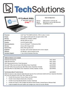Stock Configuration  HP ProBook 4540s 3rd Gen Intel® Core™ i5 00 + tax