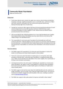 New Zealand Medical Association Position Statement Community Water Fluoridation Approved February 2015