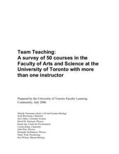 Team Teaching: A survey of 50 courses in the Faculty of Arts and Science at the University of Toronto with more than one instructor