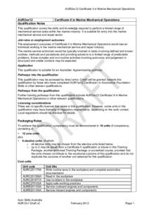 AUR2xx12 Certificate II in Marine Mechanical Operations  AUR2xx12 Qualification Notes  Certificate II in Marine Mechanical Operations