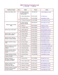 NIH Training Contacts List E = Extramural Institute or Center Office of the Director (OD)