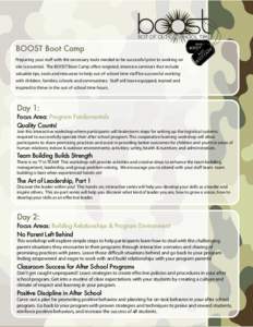 BEST OF OUT-‐OF-‐SCHOOL TIME  BOOST	
  Boot	
  Camp Preparing your staff with the necessary tools needed to be successful prior to working on site is essential. The BOOST Boot Camp offers targeted, intensive semina