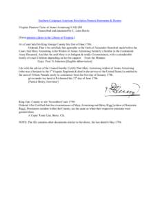 Southern Campaign American Revolution Pension Statements & Rosters Virginia Pension Claim of James Armstrong VAS1180 Transcribed and annotated by C. Leon Harris [From pension claims in the Library of Virginia.] At a Cour