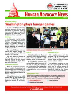 HUNGER ADVOCACY NEWS Fall 2013 National Politics  Washington plays hunger games