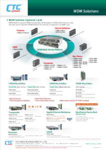 WDM Solutions WDM Solution Optional Cards WDM Platform supports WDM, transponder, GE Multiplexer, OADM and Protection cards. All cards can be inserted in WDM Platform for network management via SNMP card.  Ethernet Multi