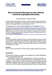 A peer-reviewed open-access journal  ZooKeys 39: 137–[removed]Review of the New World genera of the subfamily Acontiinae (Lepidoptera, Noctuidae)