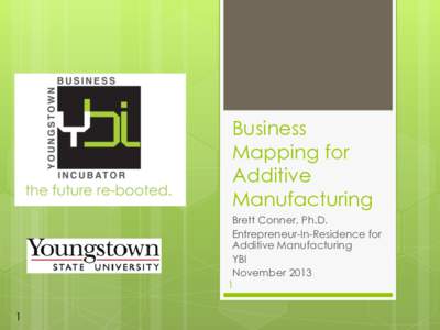 Business Mapping for Additive Manufacturing Brett Conner, Ph.D. Entrepreneur-In-Residence for