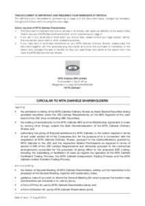 THIS DOCUMENT IS IMPORTANT AND REQUIRES YOUR IMMEDIATE ATTENTION The definitions and interpretations commencing on page 5 of this Document apply, changed as necessary, throughout this Document including this cover page. 