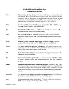 Medicaid School‐Based Services  Acronym Dictionary    ASD                                              