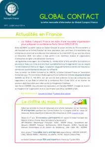 GLOBAL CONTACT  Network France La lettre mensuelle d’information du Global Compact France N°9 - Juillet-Août 2014