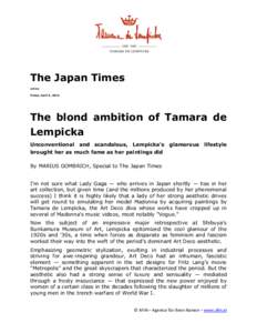 The Japan Times online Friday, April 9, 2010 The blond ambition of Tamara de Lempicka