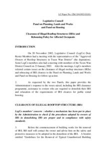 LC Paper No. CB[removed])  Legislative Council Panel on Planning, Lands and Works and Panel on Housing Clearance of Illegal Rooftop Structures (IRSs) and