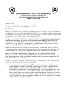 INTERGOVERNMENTAL PANEL ON CLIMATE CHANGE WORKING GROUP I TECHNICAL SUPPORT UNIT NOAA Aeronomy Laboratory, 325 Broadway DSRC AL/8, Boulder, CO 80305, USA  August 22, 2003