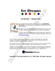 Sa m ple Ice Dreams — Sample Plan