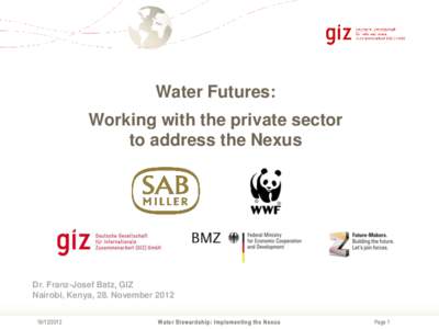 Water Futures:  Working with the private sector to address the Nexus  Dr. Franz-Josef Batz, GIZ