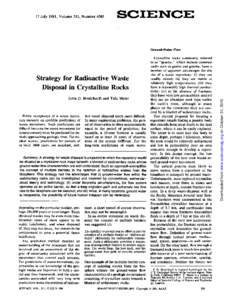 17 July 1981, Volume 213, NumberSCI :E NCE Strategy for Radioactive Waste Disposal in Crystalline Rocks