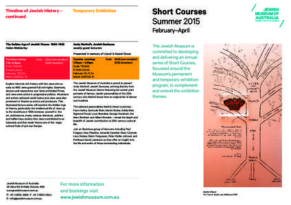 Timeline of Jewish History – continued Temporary Exhibition  Short Courses