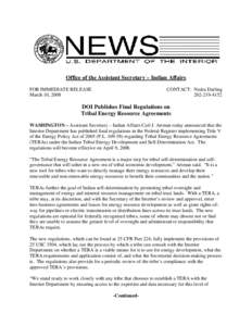 Microsoft Word[removed]DOI Publishes Final Regulations on Tribal Energy Resource Agreements