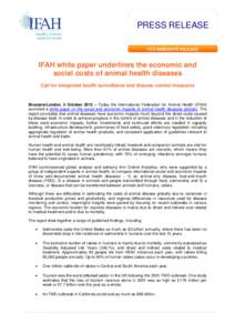 IFAH whitepaper reveals the economic and social costs of animal health diseases