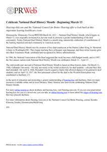 Celebrate National Deaf History Month - Beginning March 13 Hearing-Aid.com and the National Council for Better Hearing offer a look back at this important hearing healthcare event Minneapolis, Minnesota (Vocus/PRWEB)Marc