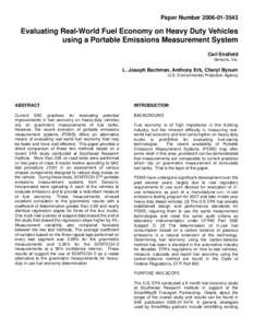 Paper Number[removed]Evaluating Real-World Fuel Economy on Heavy Duty Vehicles using a Portable Emissions Measurement System Carl Ensfield Sensors, Inc.