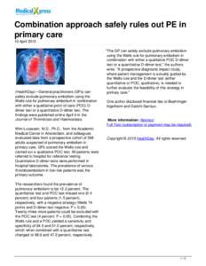 Combination approach safely rules out PE in primary care