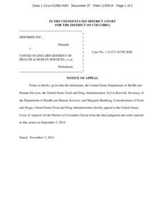 Case 1:12-cv[removed]KBJ Document 37 Filed[removed]Page 1 of 2  IN THE UNITED STATES DISTRICT COURT FOR THE DISTRICT OF COLUMBIA  DEPOMED INC.,