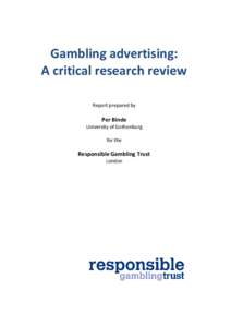 Ethics / Problem gambling / Alcohol advertising / Gambling / Interactive Gambling Act / Advertising / Marketing / Business