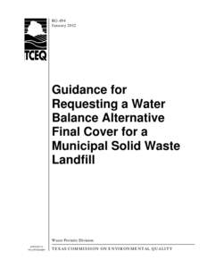 Guidance for Requesting a Water Balance Alternative Final Cover for a Municipal Solid Waste Landfill