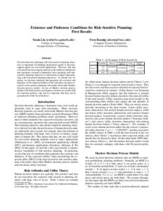 Existence and Finiteness Conditions for Risk-Sensitive Planning: First Results Yaxin Liu ([removed]) Sven Koenig ([removed])