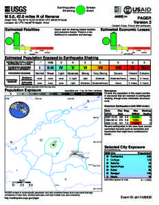 Green Alert Earthquake Shaking M 5.0, 42.0 miles N of Nenana