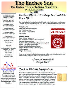 The Euchee Sun  The Euchee Tribe of Indians Newsletter TA shOnA zAfa 2010 July 2010