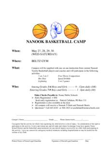 NANOOK BASKETBALL CAMP When: May 27, 28, 29, 30 (WED-SATURDAY)