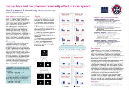 Lexical bias and the phonemic similarity effect in inner speech Paul Brocklehurst & Martin Corley  Dell’sinteractive model of language production predicts that if a speech-plan is n