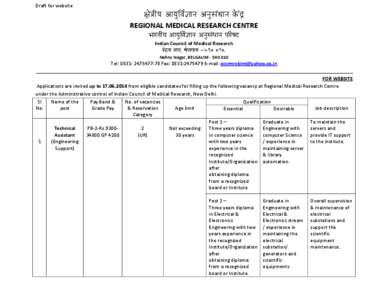 Draft for website  ¤Éå§ÉÏrÉ AÉrÉÑÌuÉï¥ÉÉlÉ AlÉÑxÉÇkÉÉlÉ MåüÇSì REGIONAL MEDICAL RESEARCH CENTRE pÉÉUiÉÏrÉ AÉrÉÑÌuÉï¥ÉÉlÉ AlÉÑxÉÇkÉÉlÉ mÉËUwÉS Indian Council of Medical