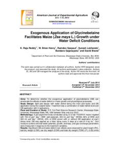 American Journal of Experimental Agriculture 3(1): 1-13, 2013 SCIENCEDOMAIN international www.sciencedomain.org  Exogenous Application of Glycinebetaine