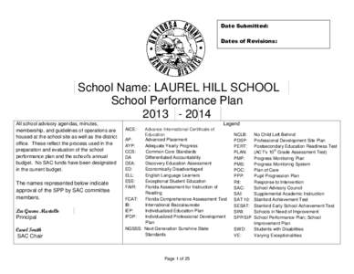 Date Submitted: Dates of Revisions: School Name: LAUREL HILL SCHOOL School Performance Plan[removed]