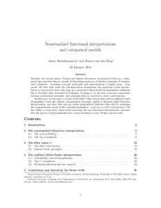 Nonstandard functional interpretations and categorical models Amar Hadzihasanovic∗ and Benno van den Berg† 29 January 2014 Abstract Recently, the second author, Briseid and Safarik introduced nonstandard Dialectica, 