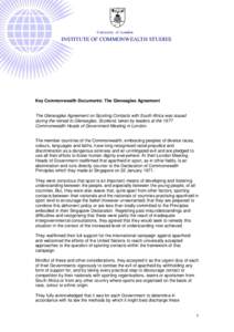 University of London  INSTITUTE OF COMMONWEALTH STUDIES Key Commonwealth Documents: The Gleneagles Agreement