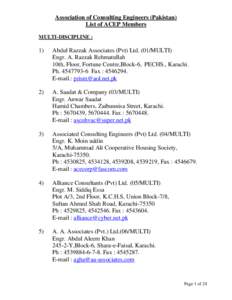 Association of Consulting Engineers (Pakistan) List of ACEP Members MULTI-DISCIPLINE : 1)