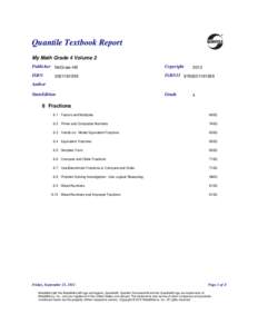 Quantile Textbook Report My Math Grade 4 Volume 2 Publisher McGraw-Hill Copyright